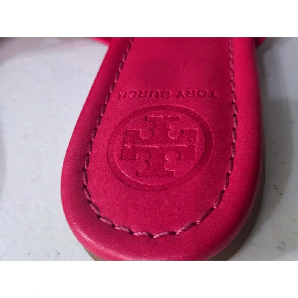 Tory Burch Miller Magenta Pink Leather Logo Thong Sandals Womens size 8M - Picture 4 of 7